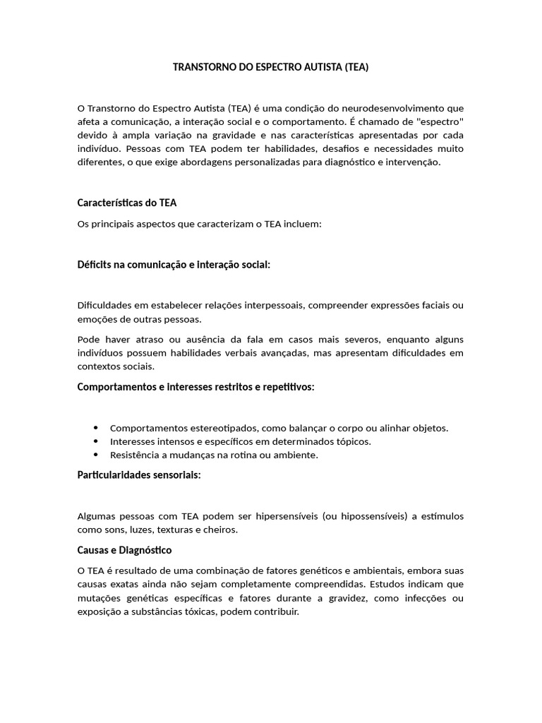 Entendendo o Transtorno do Espectro Autista | PDF | Espectro do autismo ...