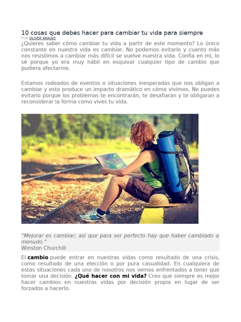 10 Cosas Que Debes Hacer para Cambiar Tu Vida para Siempre | PDF ...