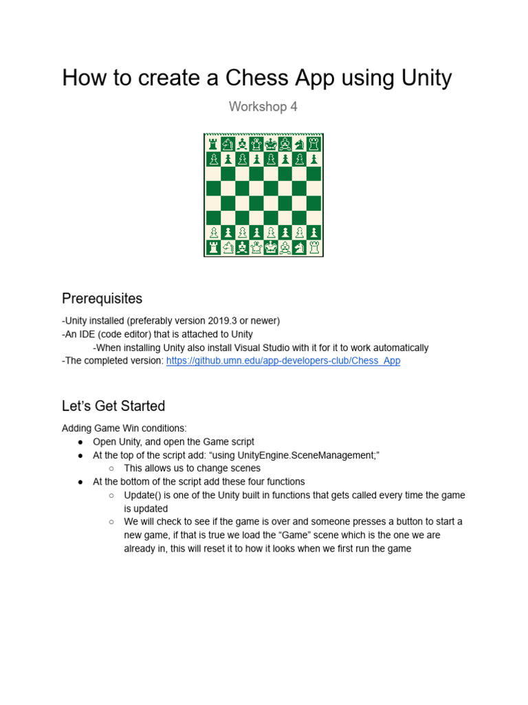 Chess App Workshop 4 Tutorial | PDF | Unity (Game Engine) | Software ...