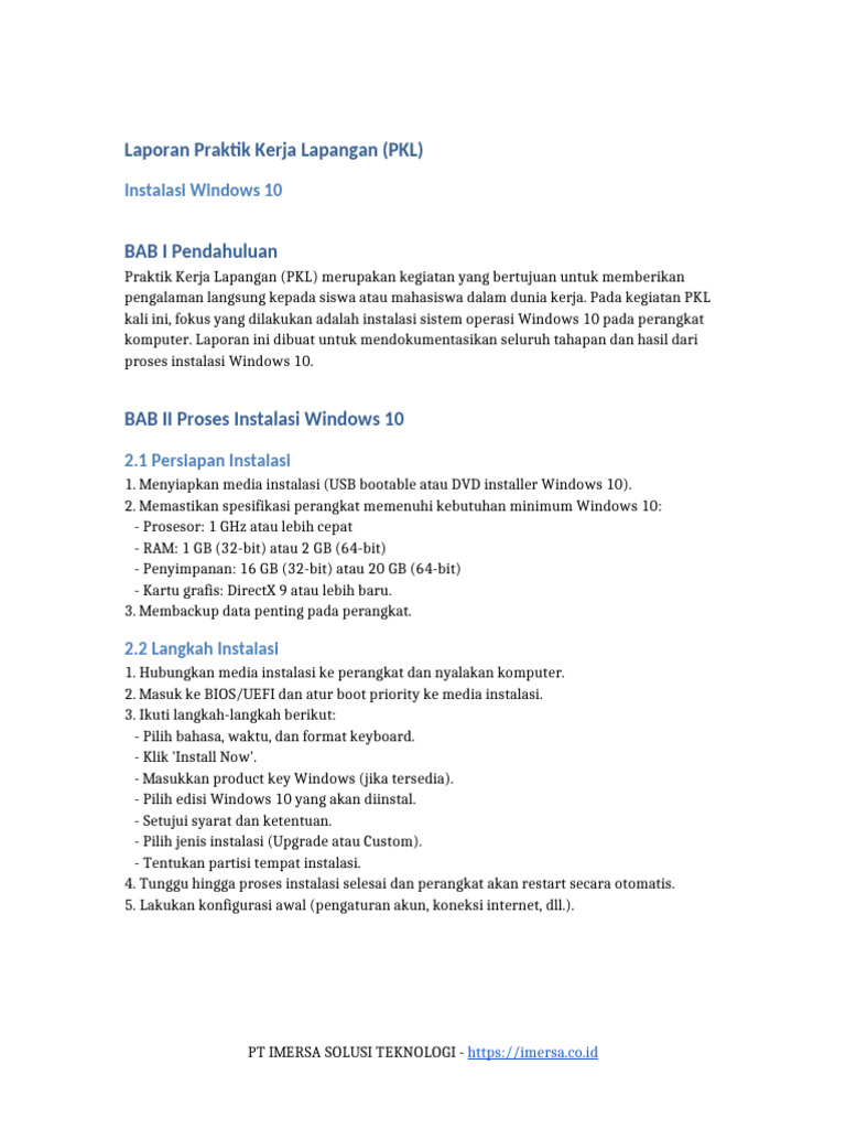 Contoh Laporan PKL Instalasi Windows 10 Beserta Gambarnya | PDF