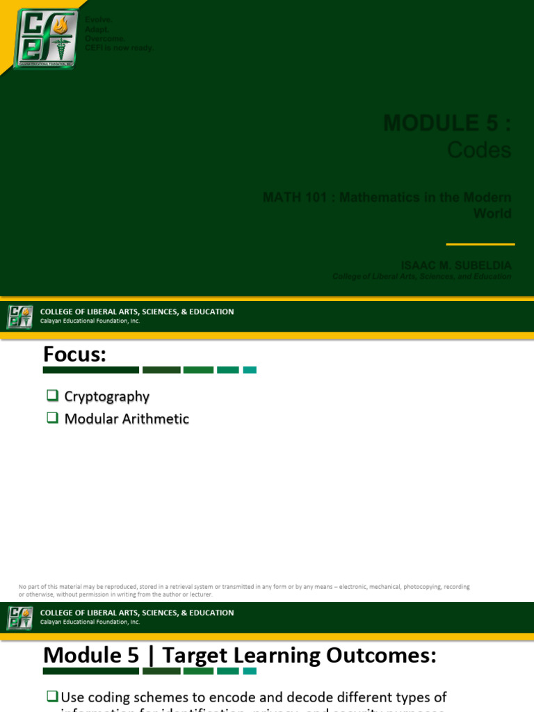 Math 101 ppt 5 codes pdf cipher mathematics