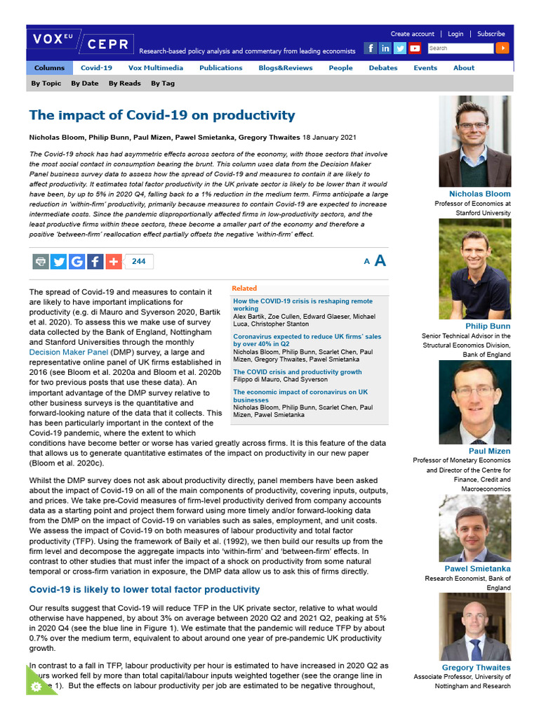 COVID-19's Impact on UK Productivity | PDF | Economics | Labour Economics