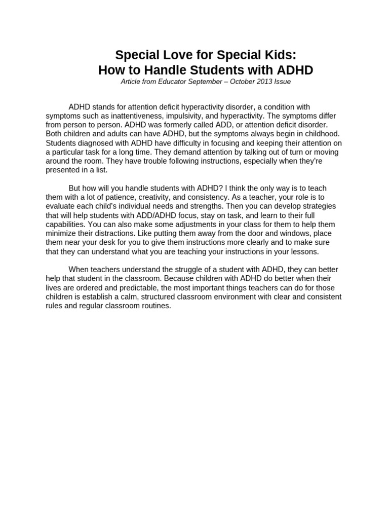 Strategies for Teaching ADHD Students | PDF