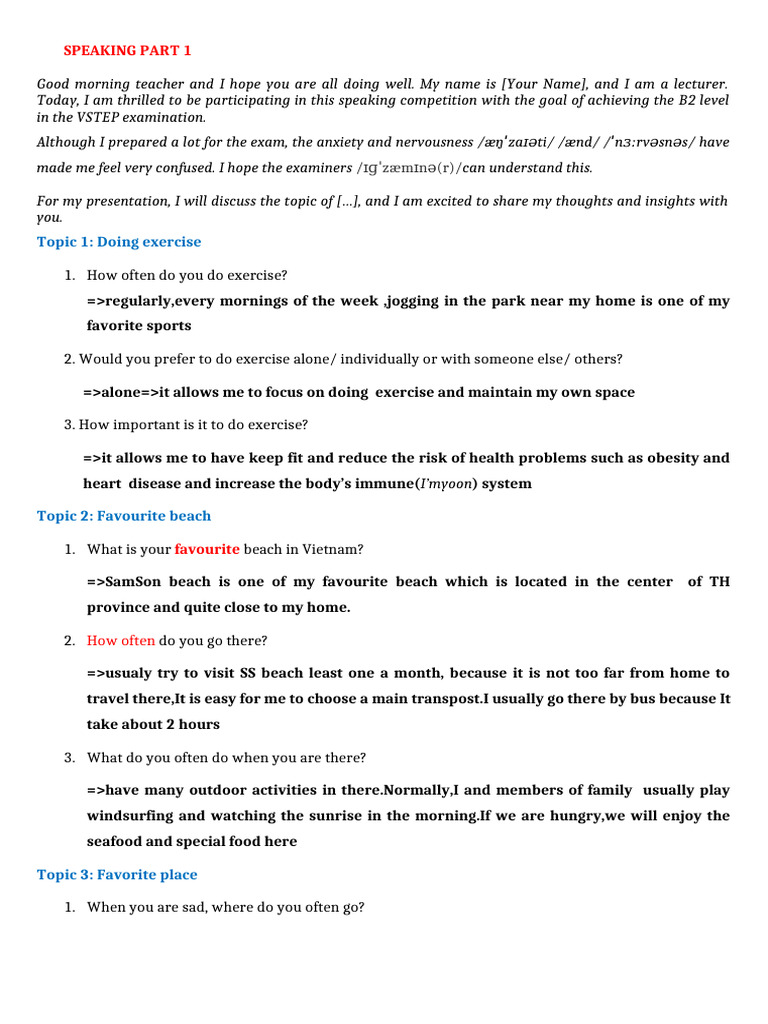 4.1.1 - COLLECTION OF SPEAKING PART 1 (Common topics) | PDF ...