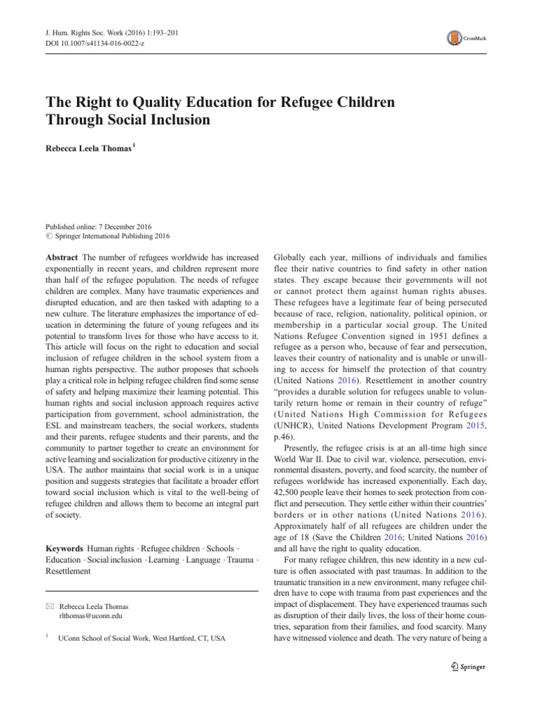 Refugee Children's Right to Education | PDF | Refugee | Psychological ...