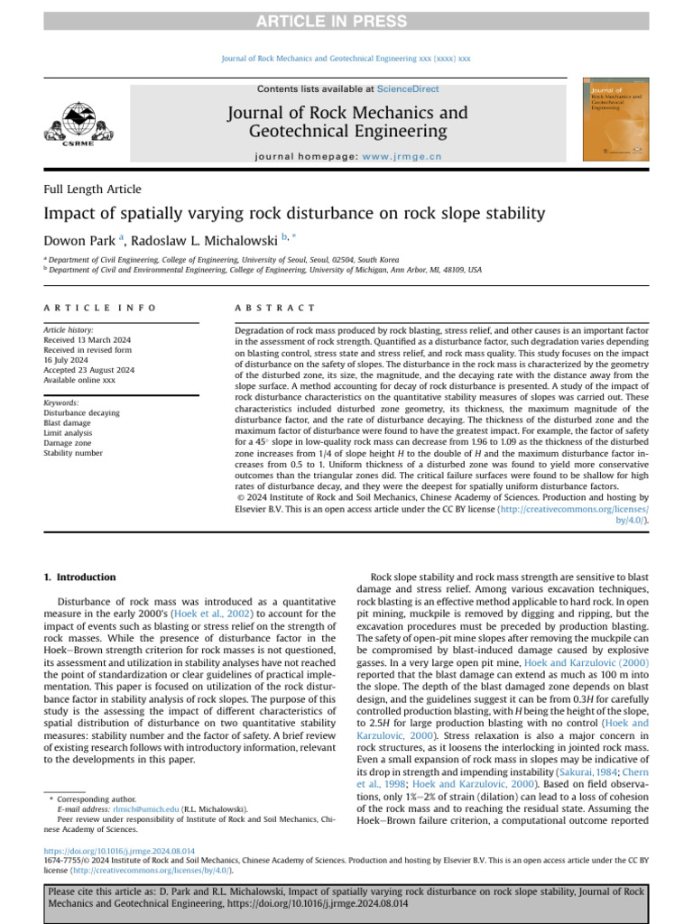 Rock Disturbance Effects on Slope Stability | PDF | Strength Of ...