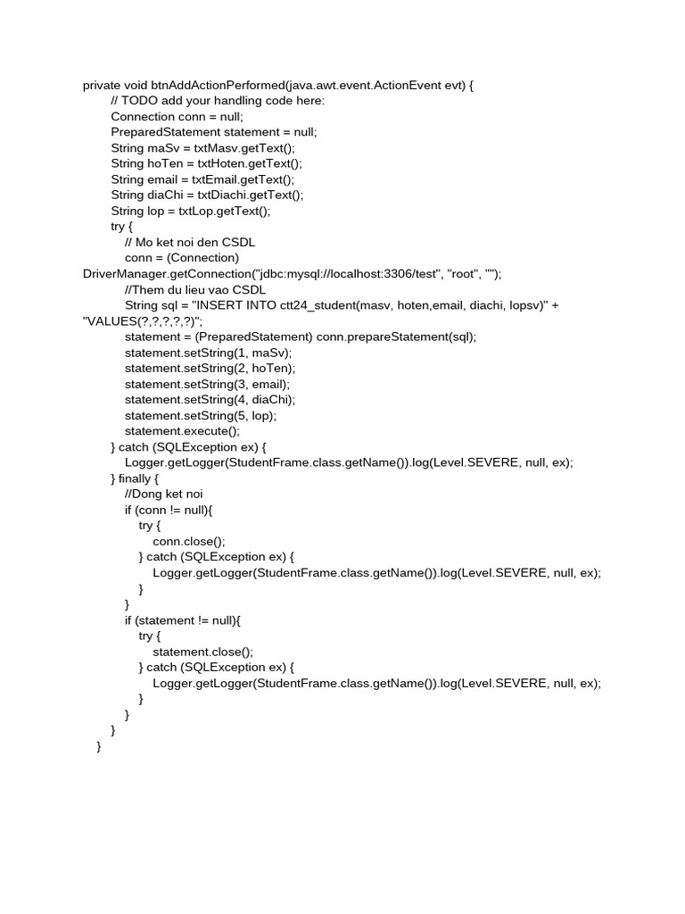 Java Code for Student Database Entry | PDF