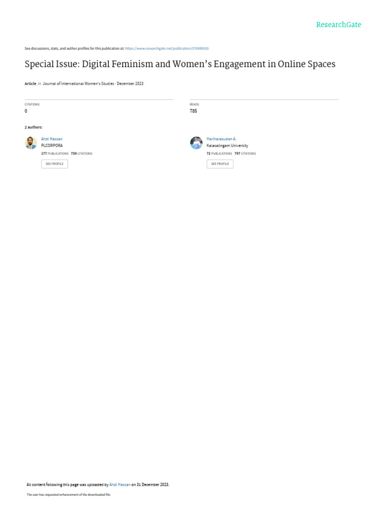 Digital Feminism: Women Online Engagement | PDF | Feminism | Gender Studies