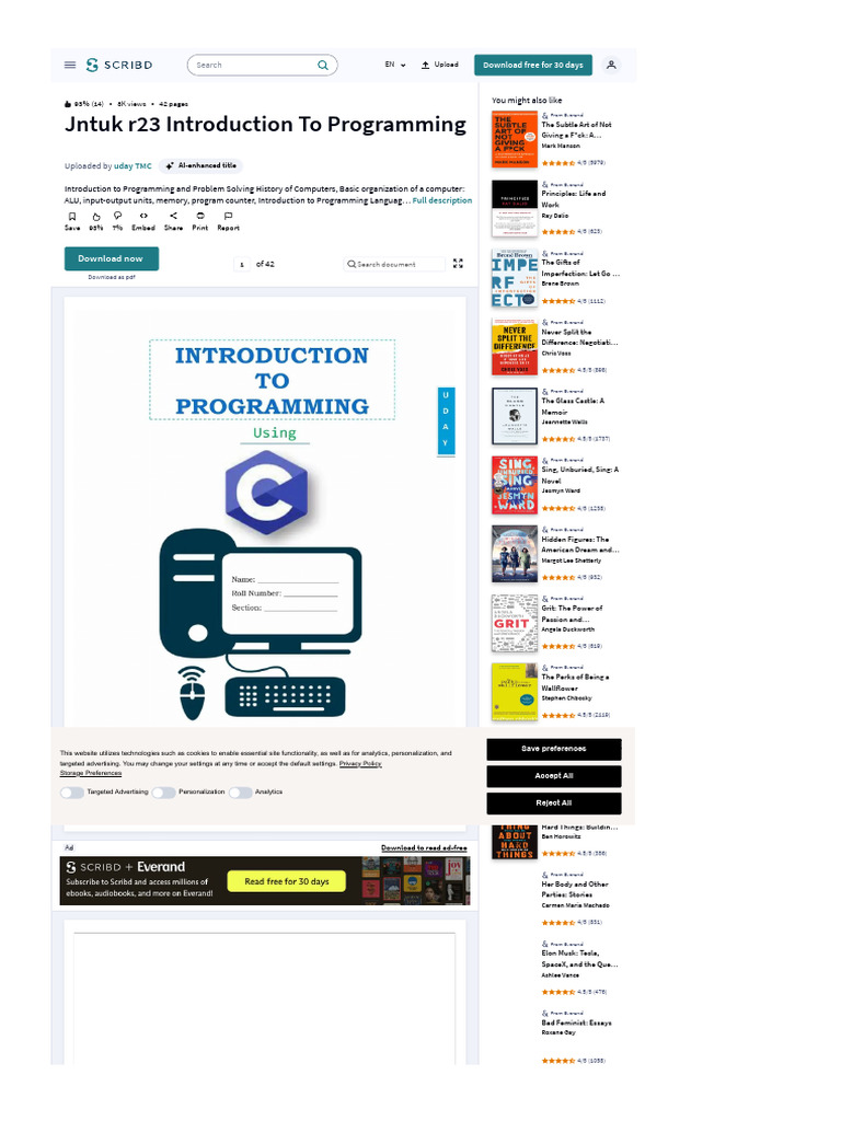 Www Scribd Com Document 678388551 Jntuk r23 Introduction to Programming ...
