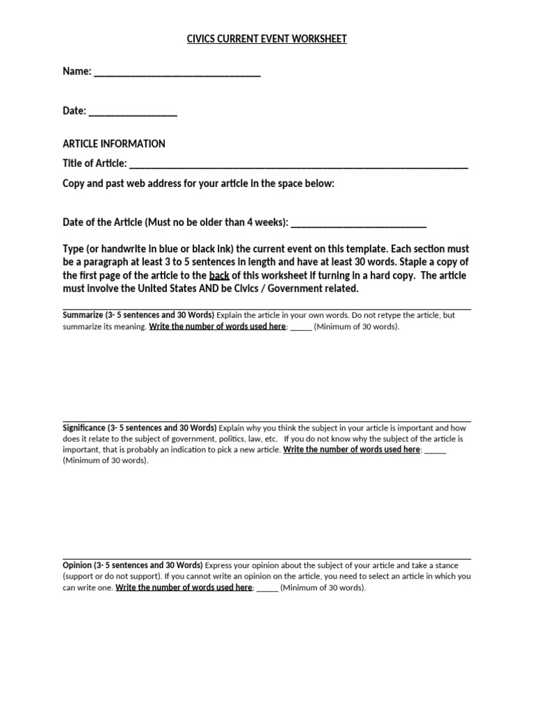 Civics Current Event Template | PDF | Language Mechanics | Linguistics