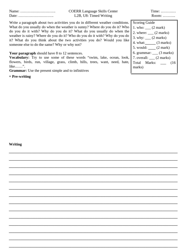 Level 2B Time Writing Unit 8 | PDF | Languages | Foreign Language Studies