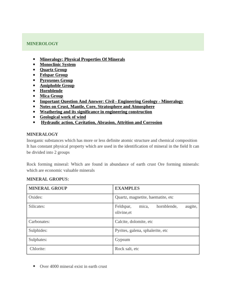 Mineralogy for Civil Engineers | PDF | Minerals | Igneous Rock