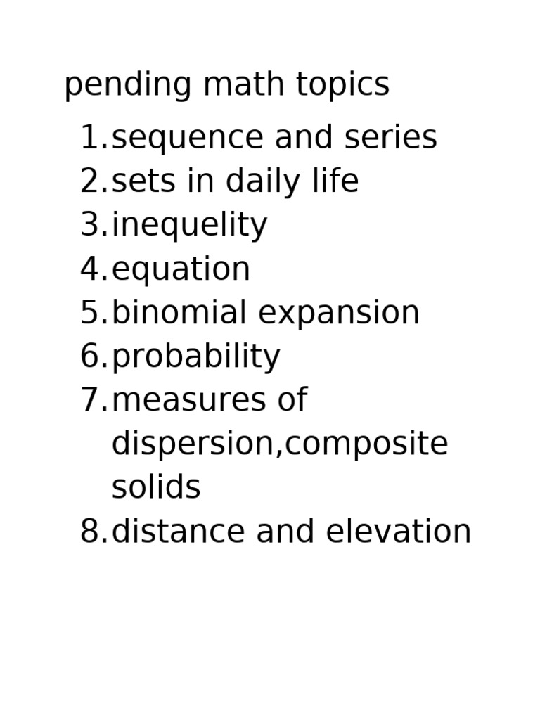 Pending Math Topics | PDF