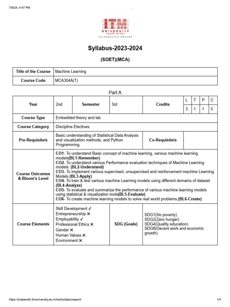 Machine Learning Syllabus 2023-2024 | PDF | Machine Learning | Cluster ...