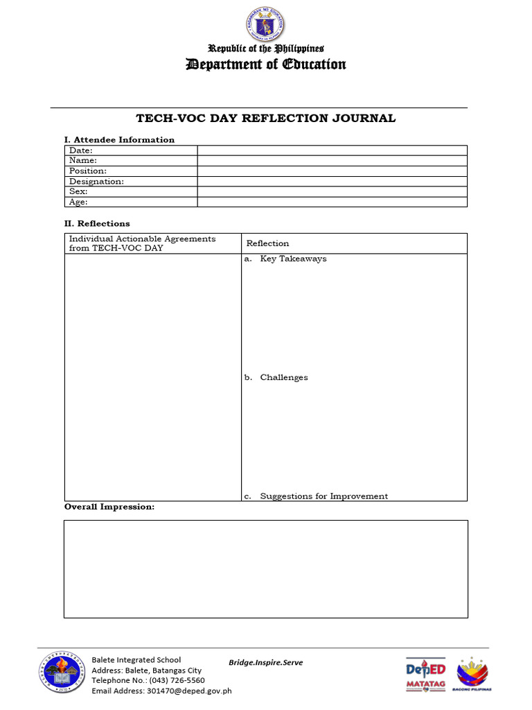 Tech-Voc Day Reflection Journal | PDF