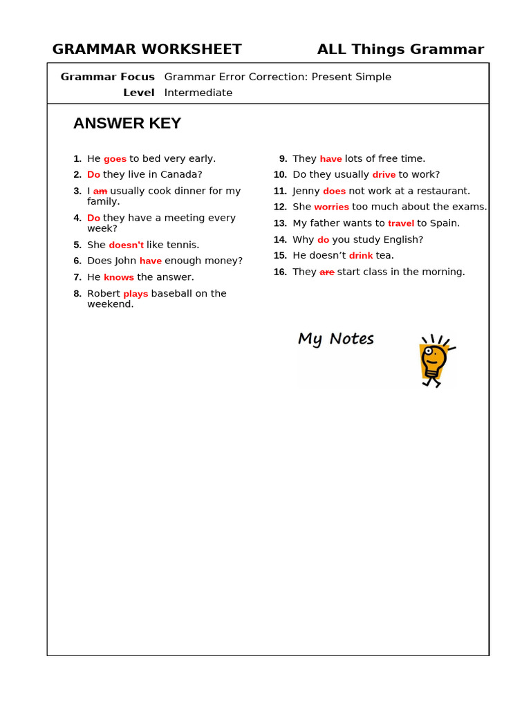 Present Simple Error Correction Exercises | PDF