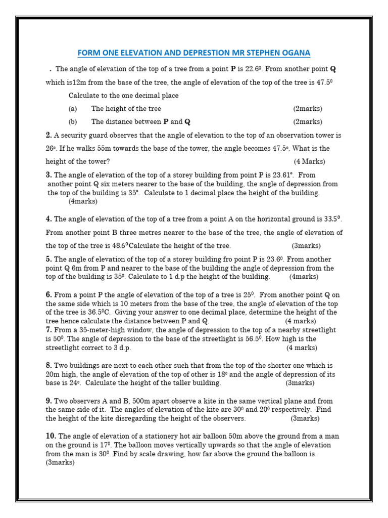 Elevation and Depression Calculations | PDF