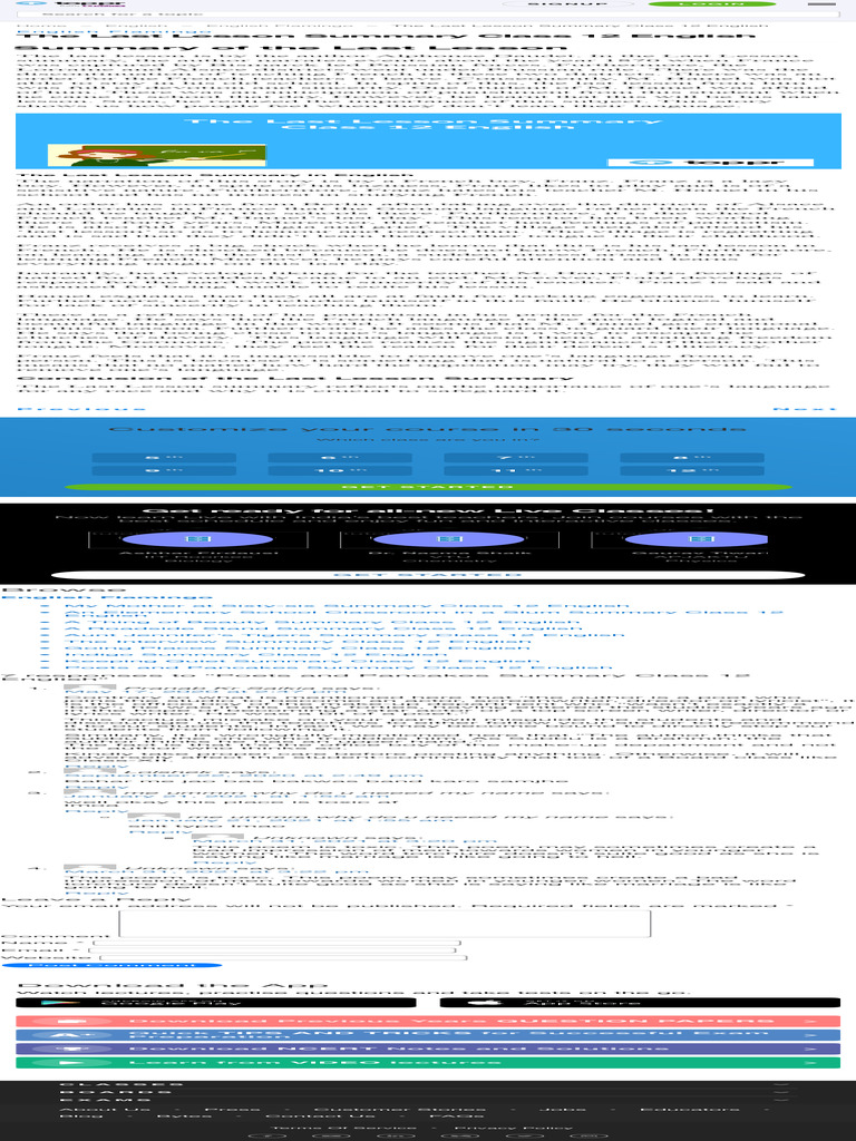 Last Lesson Summary For Class 12 Pdf