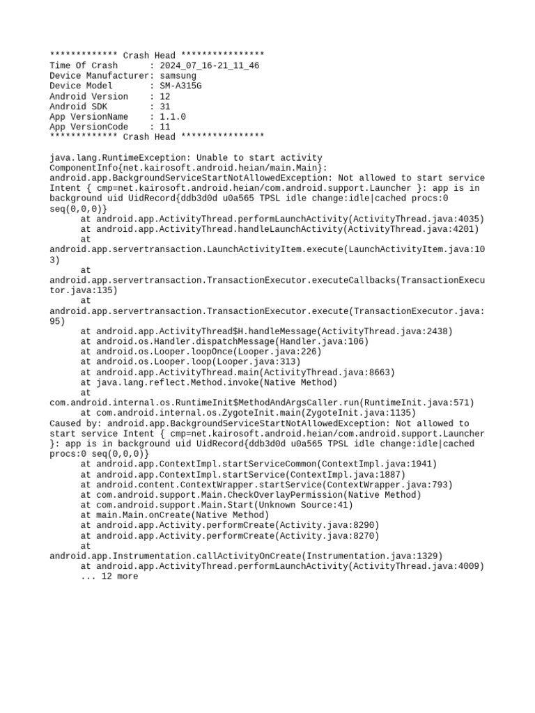 Android Crash Report: Background Service Error | PDF | Android ...