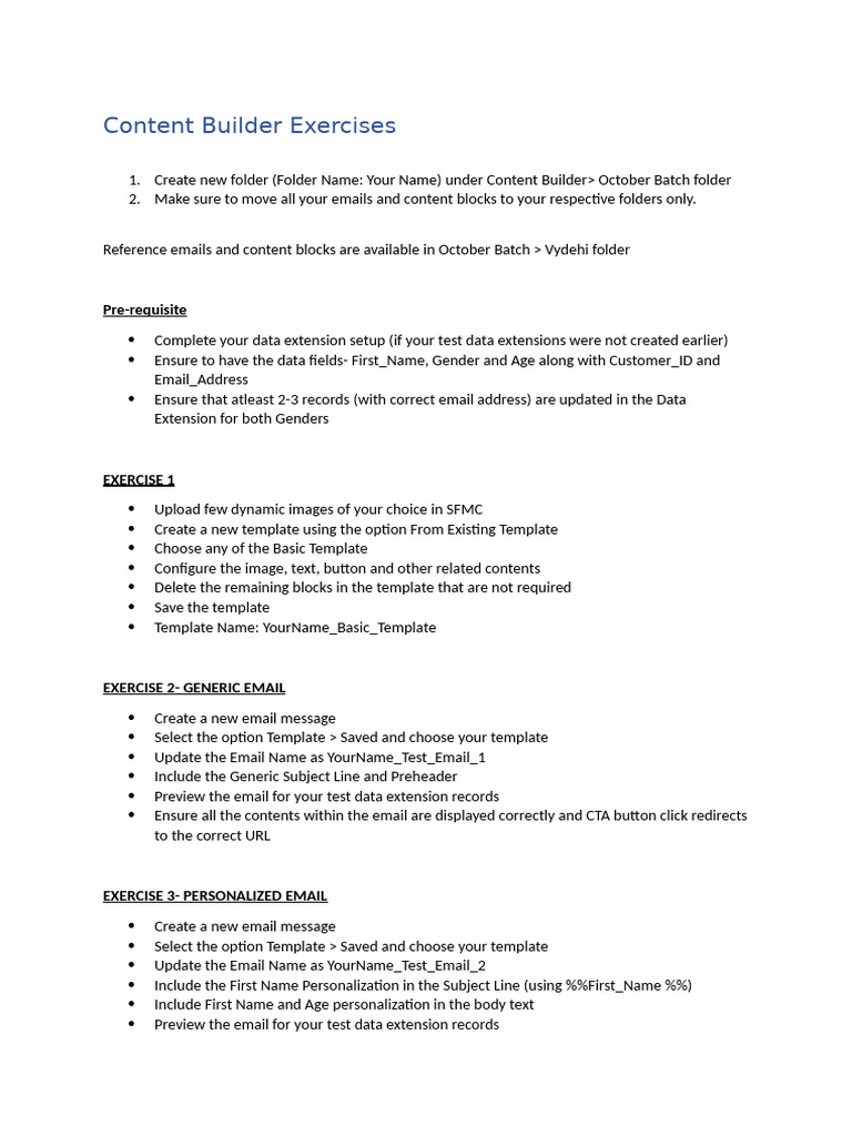 SFMC Content Builder Exercises Guide | PDF | Software Engineering ...
