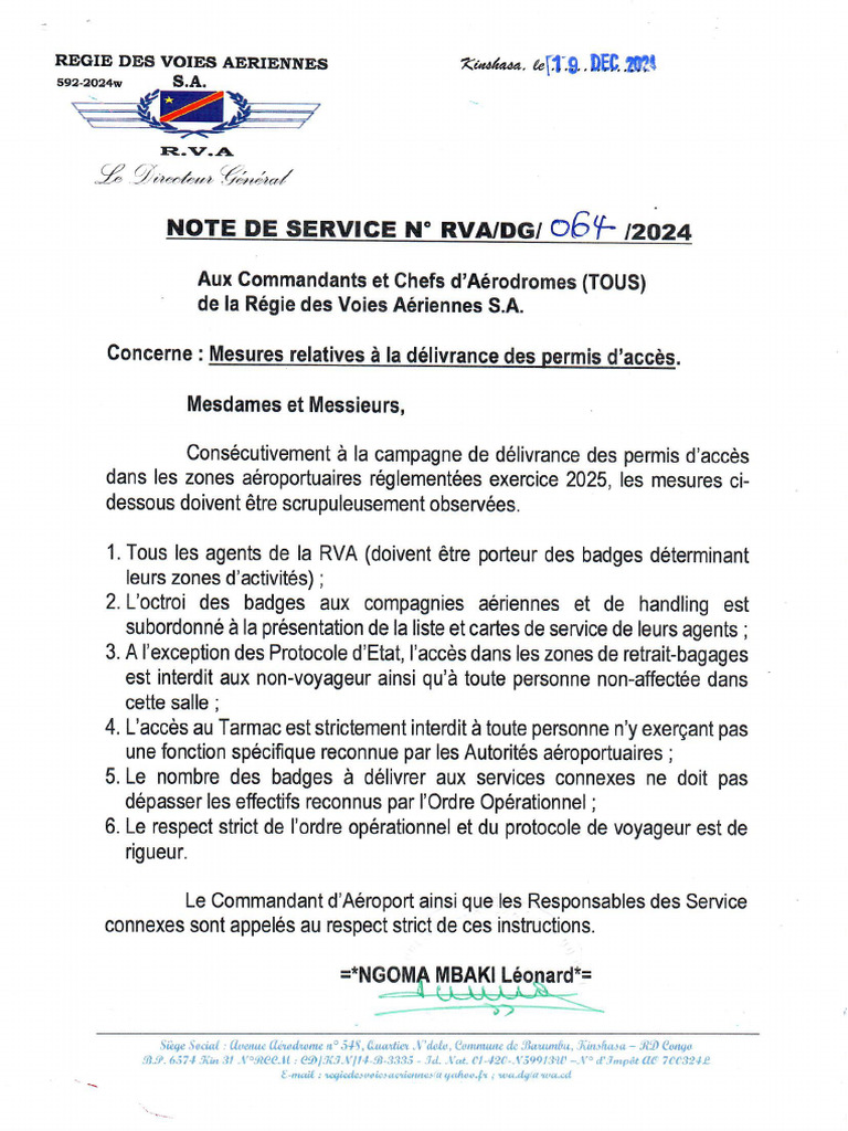 Note de service n 064 mesures relatives d livrance des permis d