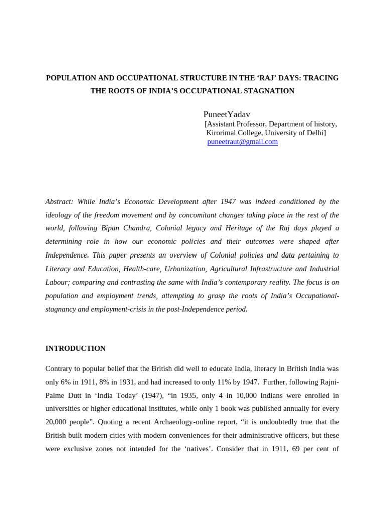 Population and Occupational Structure in | PDF | Cost Of Living ...
