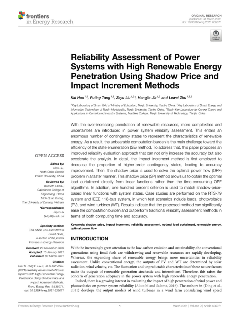 Reliability Assessment of Power Systems With High | PDF | Photovoltaics ...