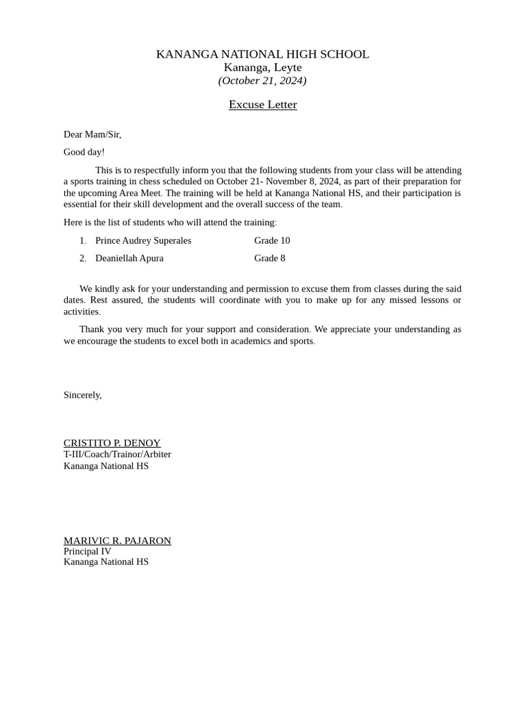excuse letter | PDF