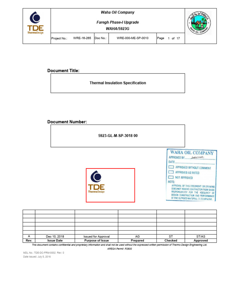 5923G-GL-M-SP-3018 00 RevA - Thermal Insulation Specification | PDF
