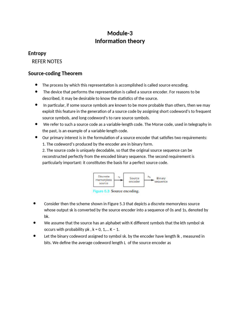 Information Theory: Source Encoding & Coding | PDF | Code | Data ...