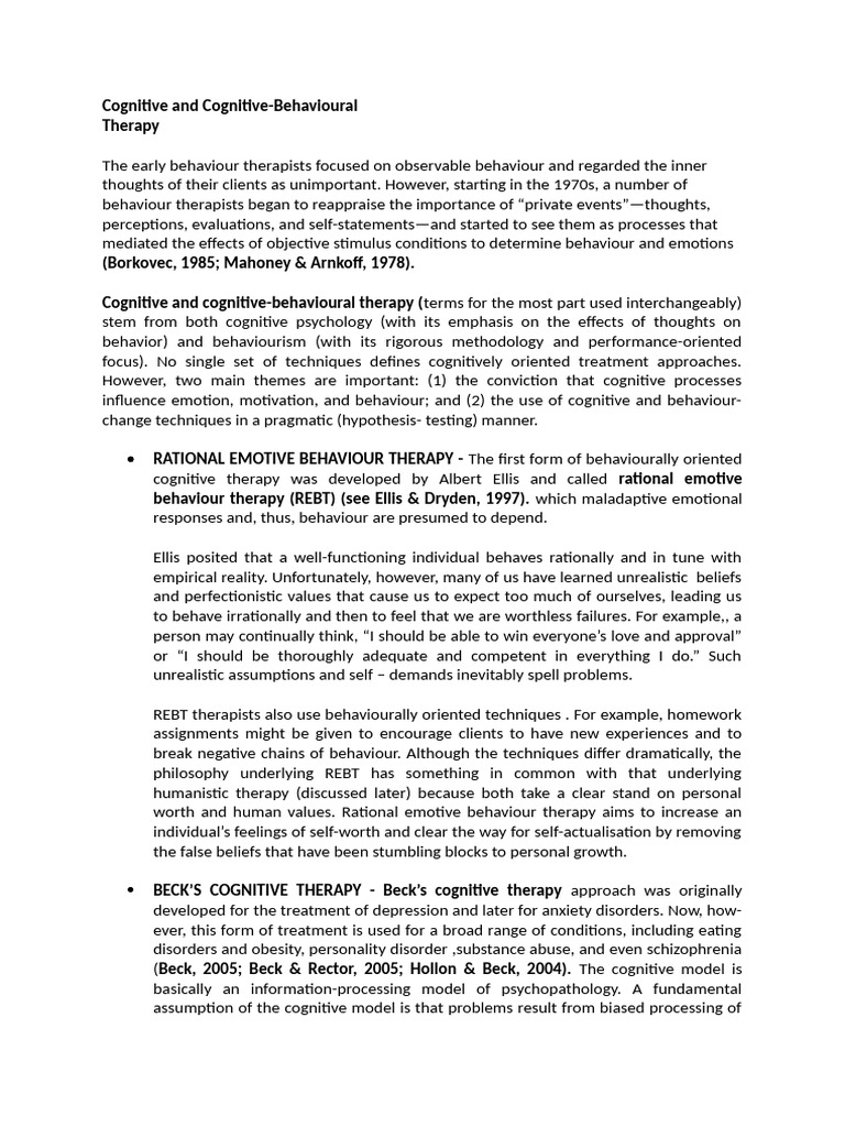Cognitive and Behavioral Therapy Overview | PDF | Rational Emotive ...