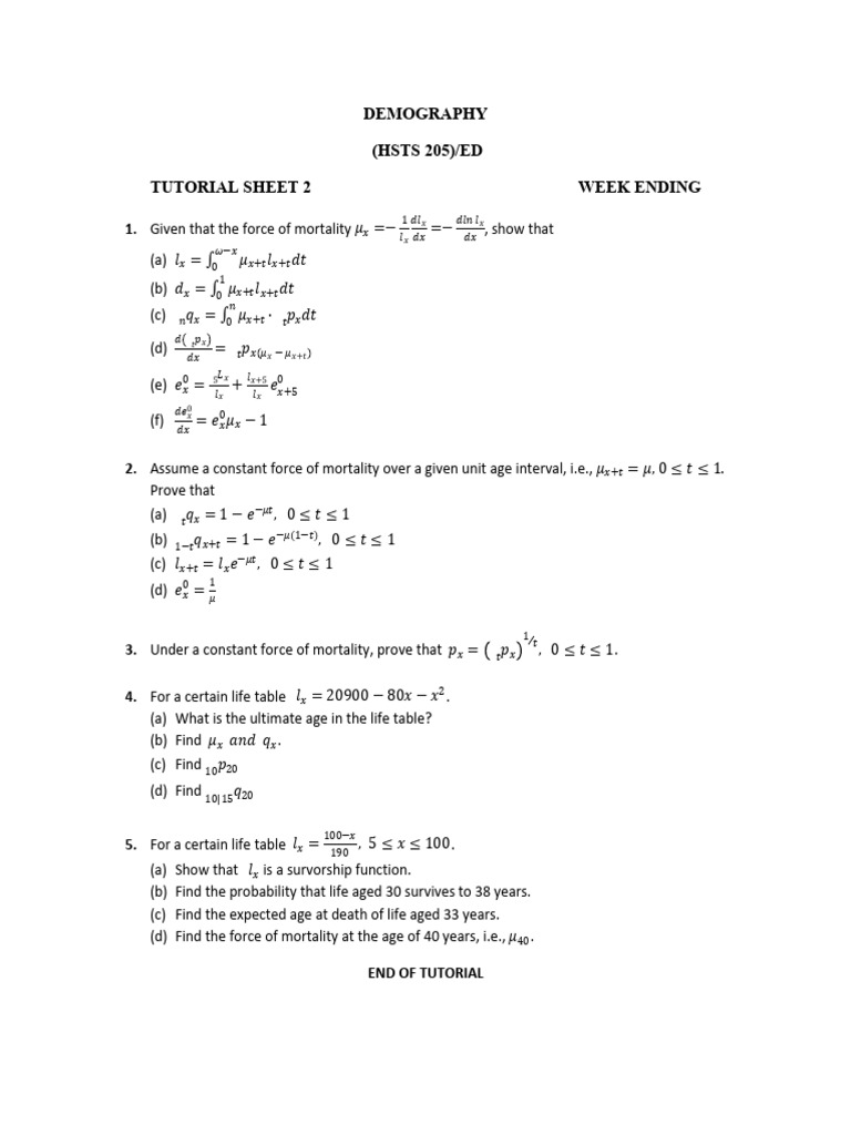 Demography Tutorial: Mortality Analysis | PDF