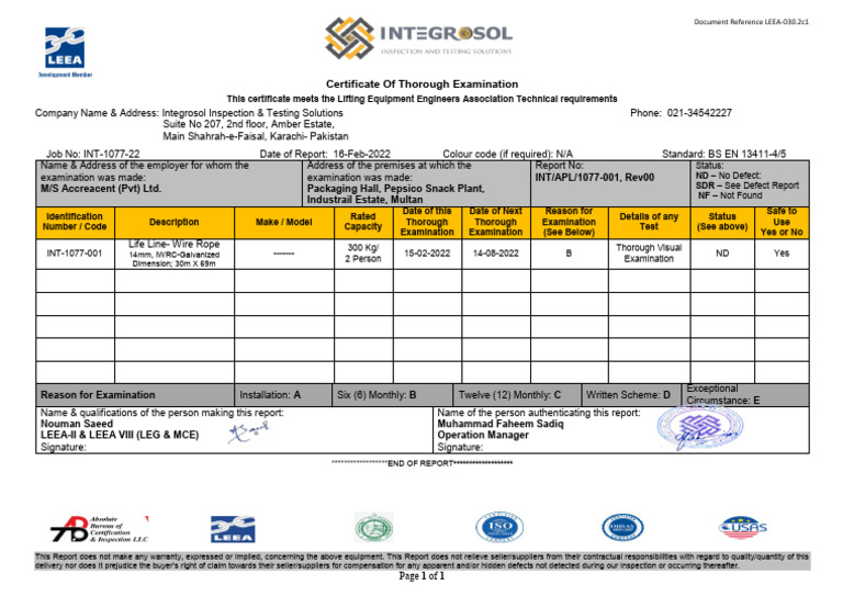 Life line-Wire Rope-1077 Rev00 | PDF