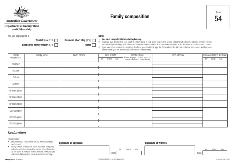 Family Composition Visa Application Form | PDF | Kinship And Descent ...
