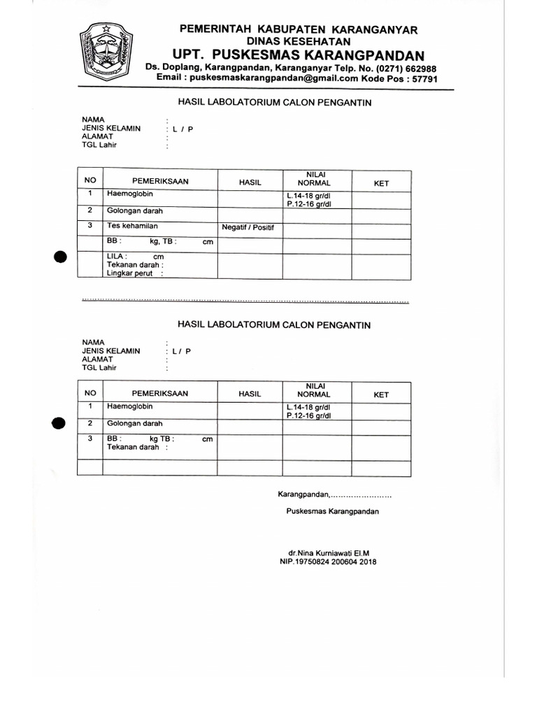 3 CETAK - Lembar Hasil Laboratorium Calon Pengantin | PDF