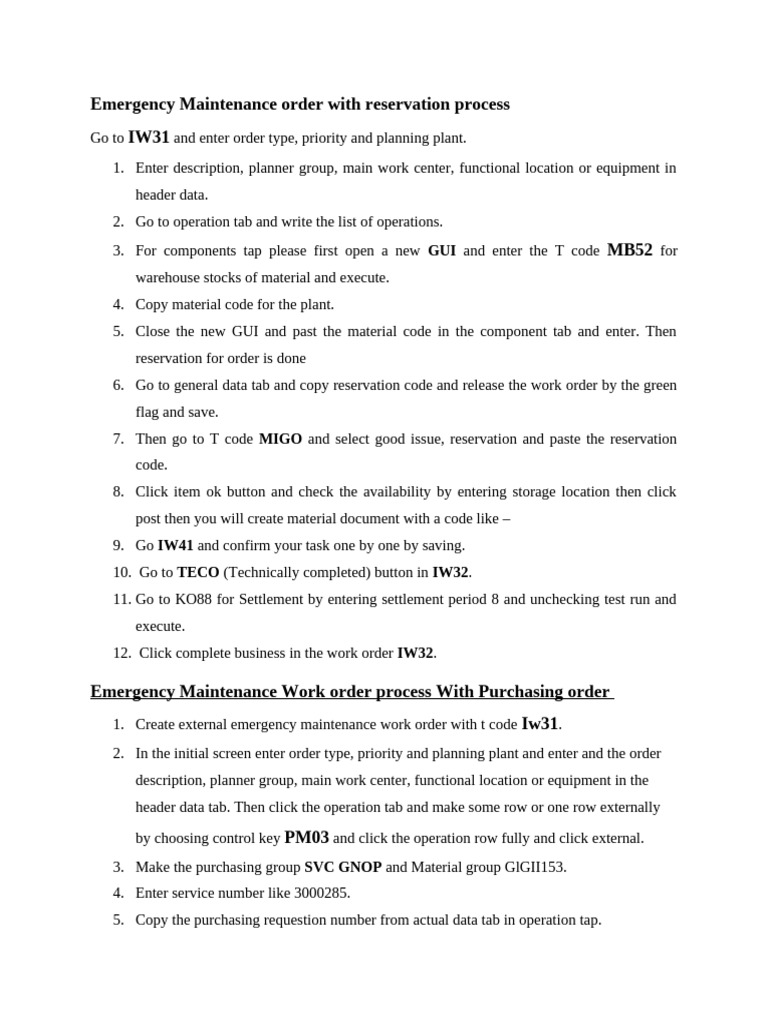 Emergency Maintenance Order Process Guide | PDF | Computing