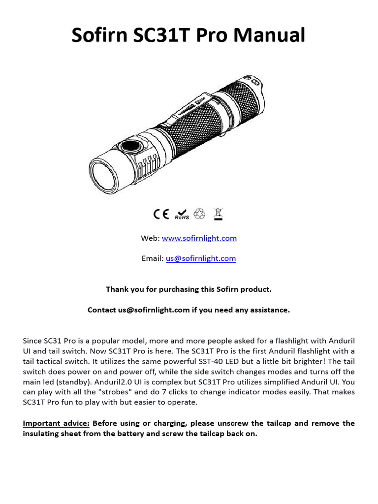 Soffirn sc31 Pro | PDF | Flashlight | Switch