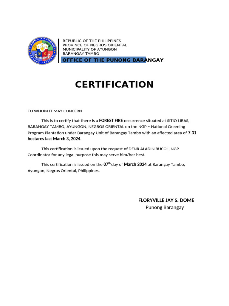 Forest Fire Certification Notice | PDF