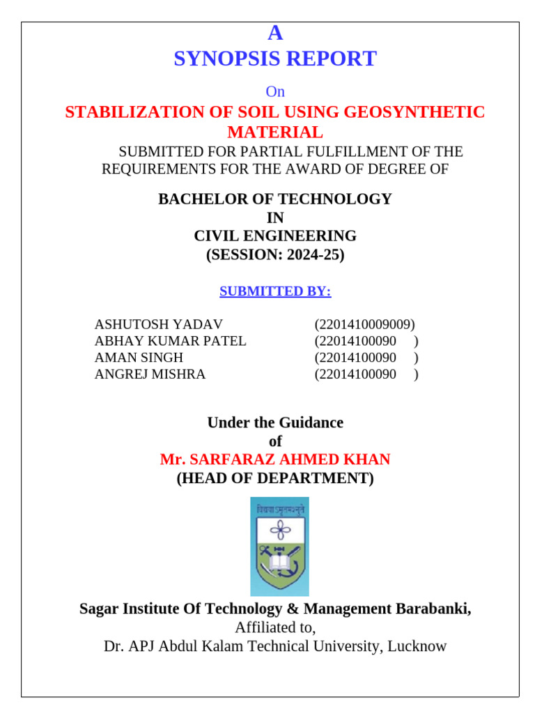 synopsis report-1 | PDF | Soil | Concrete