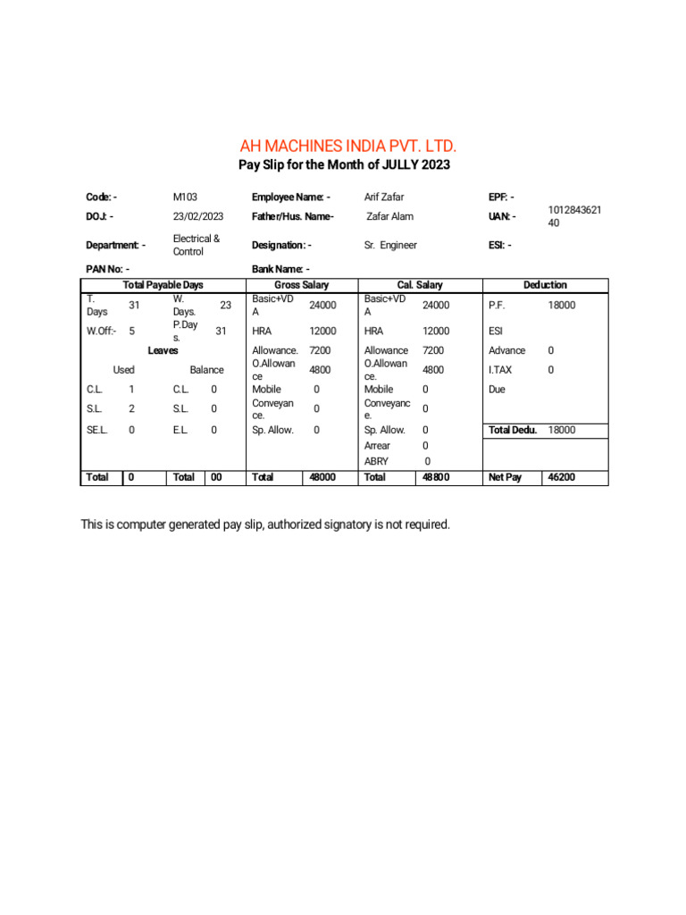 July & August 2023 Pay Slips for Arif Zafar | PDF | Government Finances ...