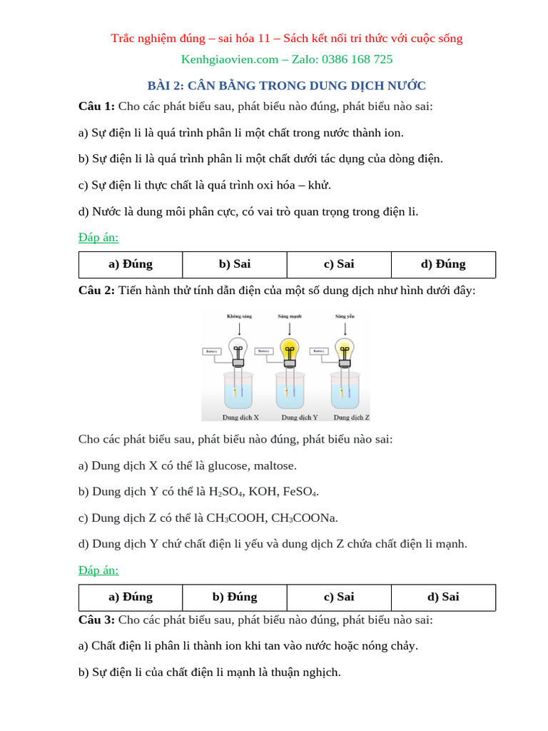 TN Dung - Sai Hoa11 KNTT Bai2 Can Bang Trong Dung Dich Nuoc | PDF