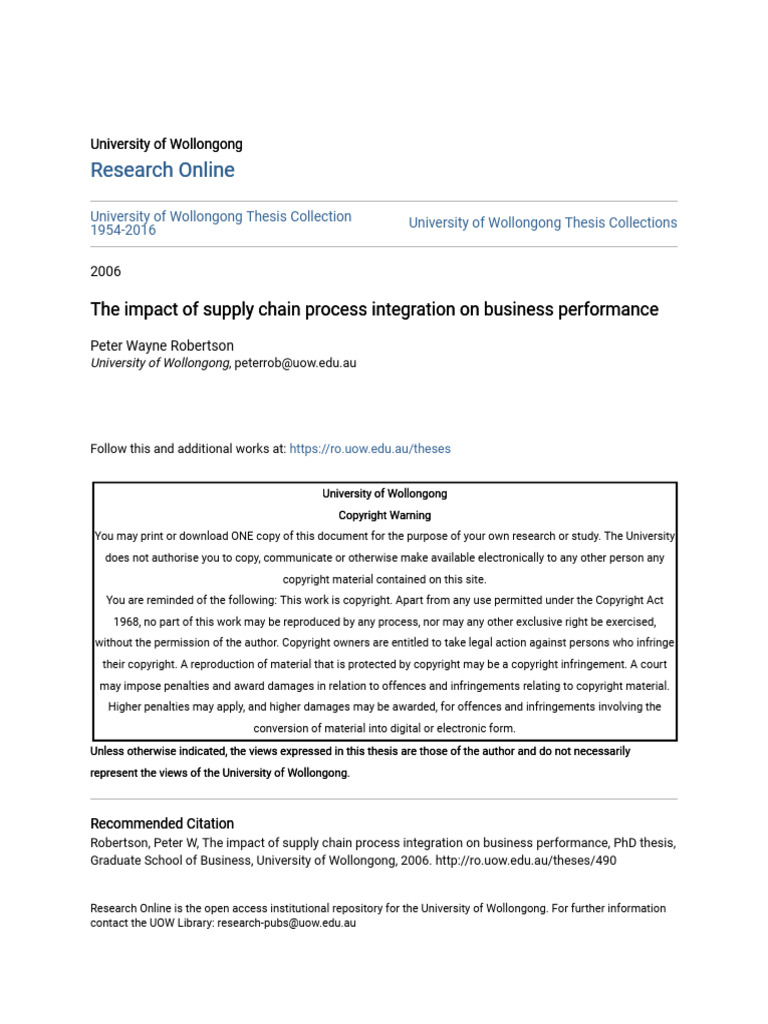 The Impact of Supply Chain Process Integration On Business Perfor | PDF ...