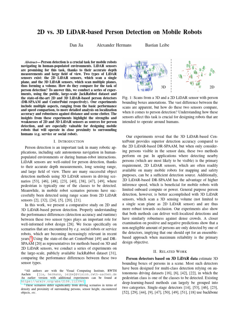 2D vs 3D LiDAR Person Detection Study | PDF | Lidar | Sensor