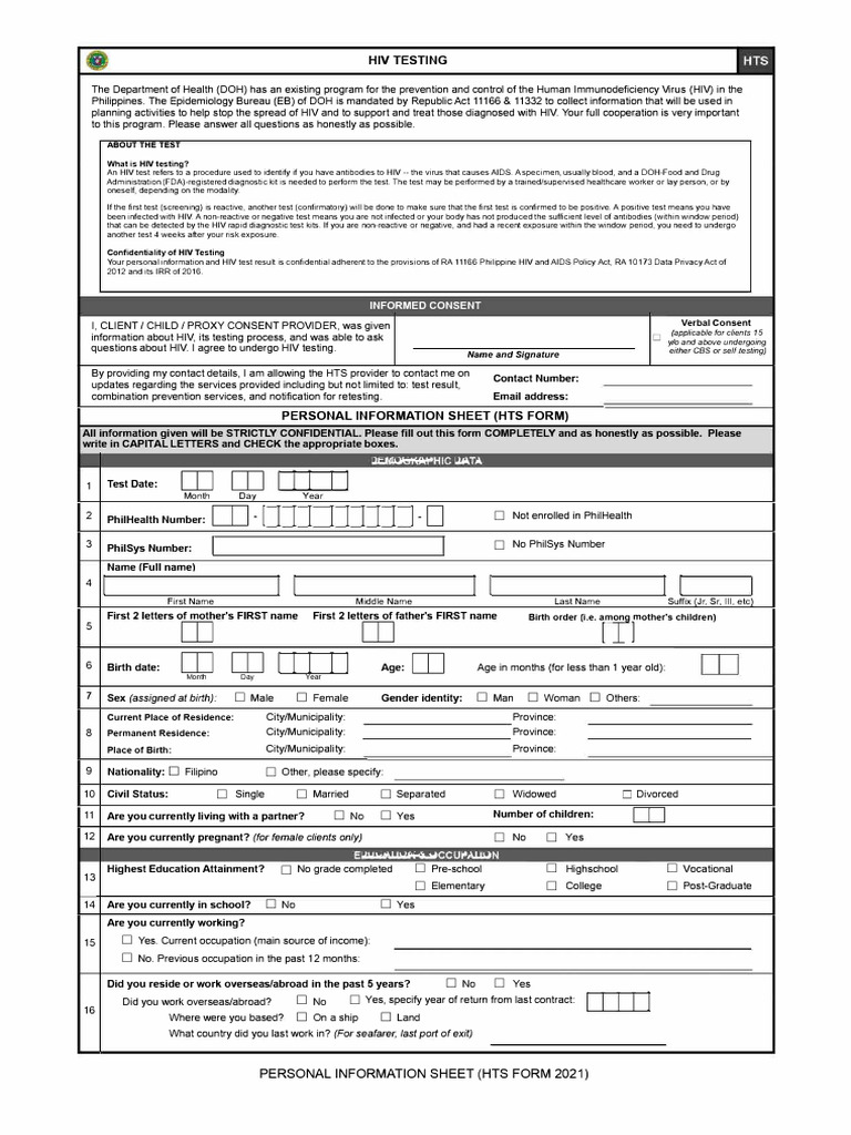 HIV Testing Guidelines and Consent Form | PDF | Diagnosis Of Hiv/Aids ...
