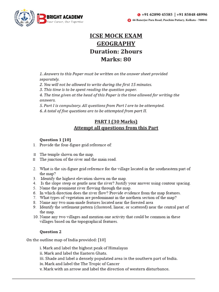 Icse Mock Exam Geo HCG Paper 2 | PDF | Geographical Technology ...