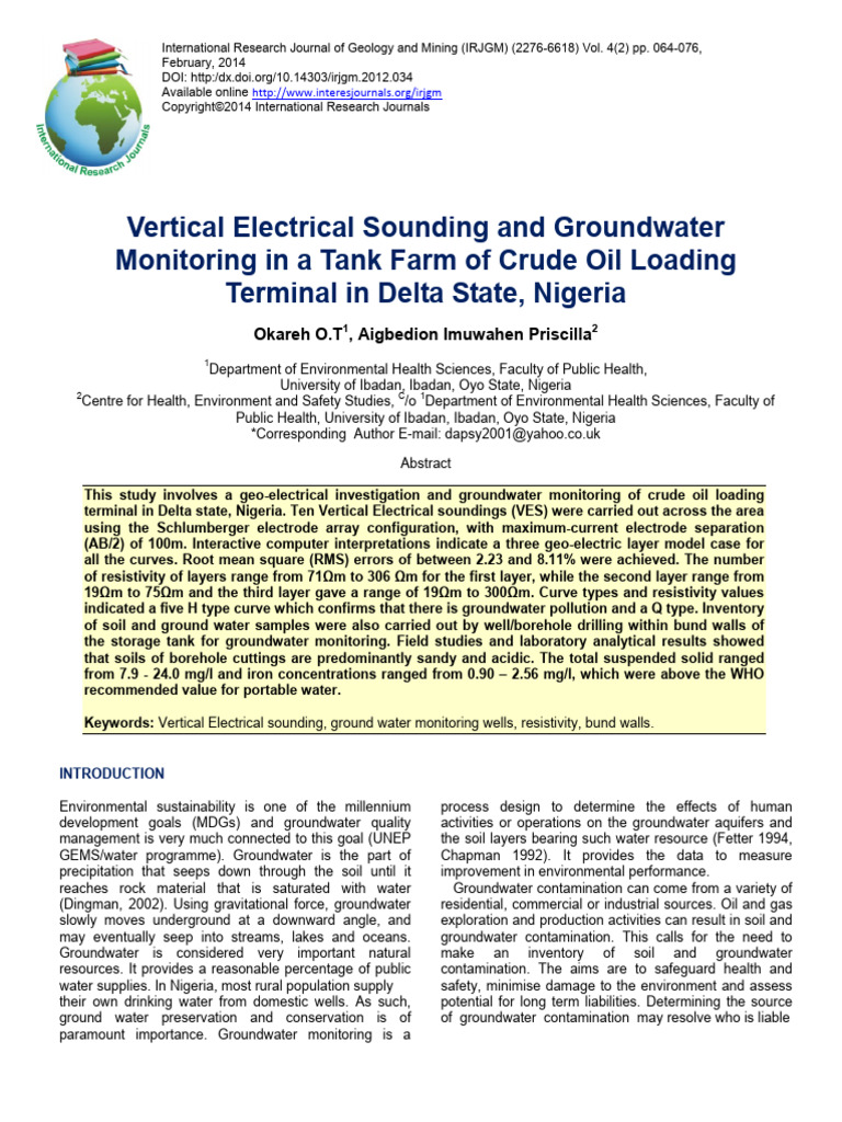 Vertical Electrical Sounding and Groundwater Monitoring in A Tank Farm ...