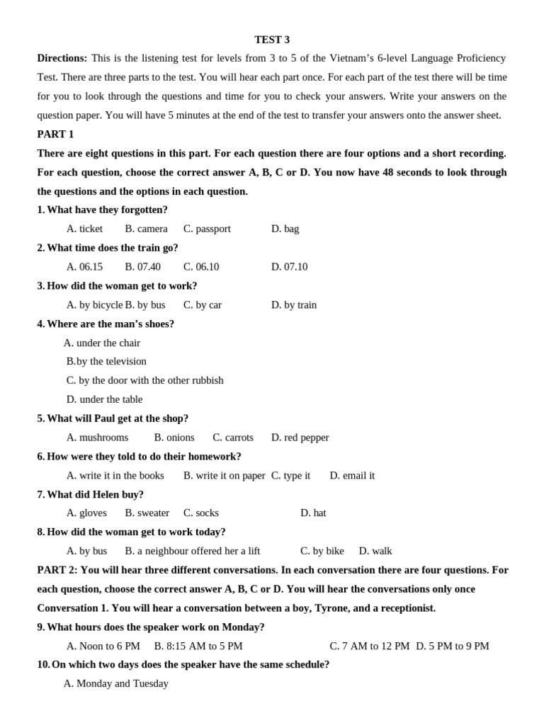 TEST 3 Listening Practice | PDF