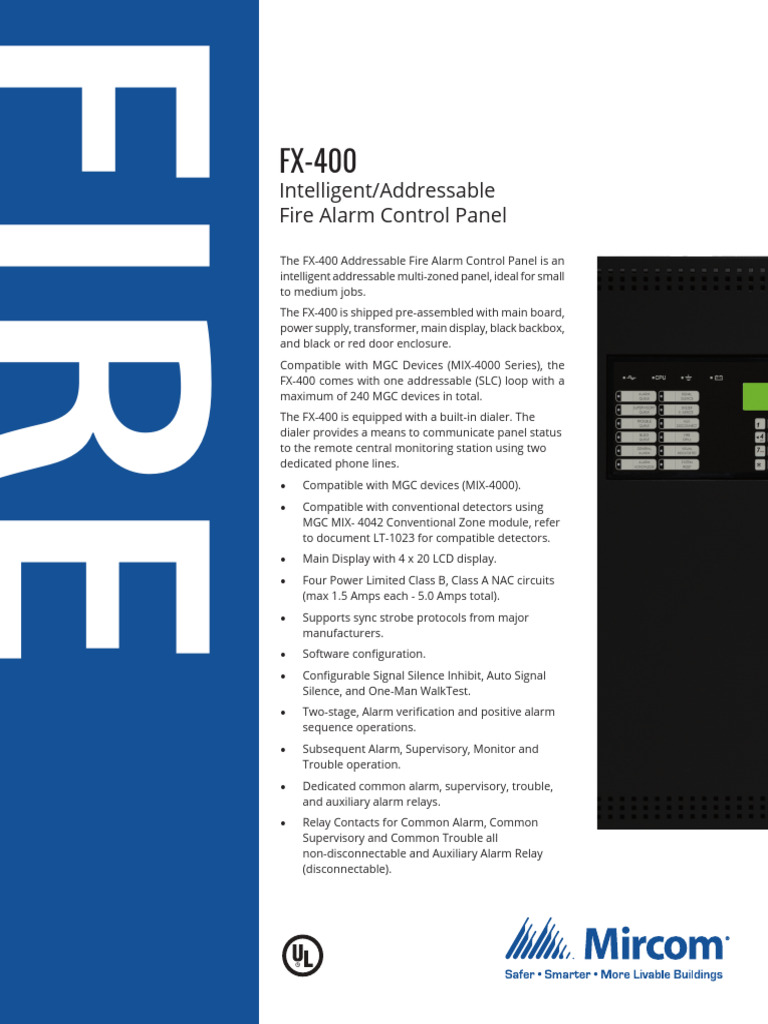 FX-400 Addressable Fire Alarm Panel | PDF | Telecommunications ...