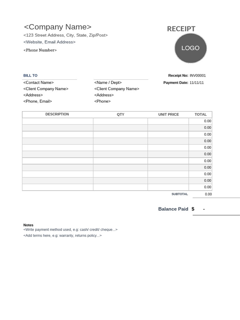 Generic Receipt Template PDF | PDF