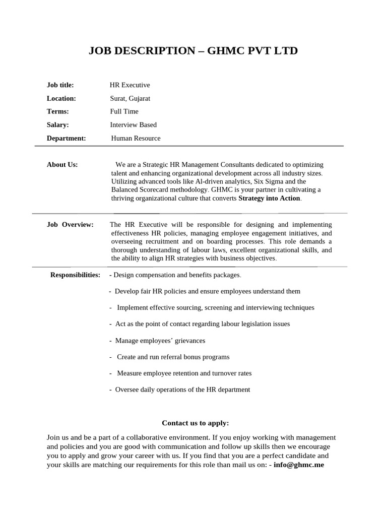 HR Executive Job Opening in Surat | PDF